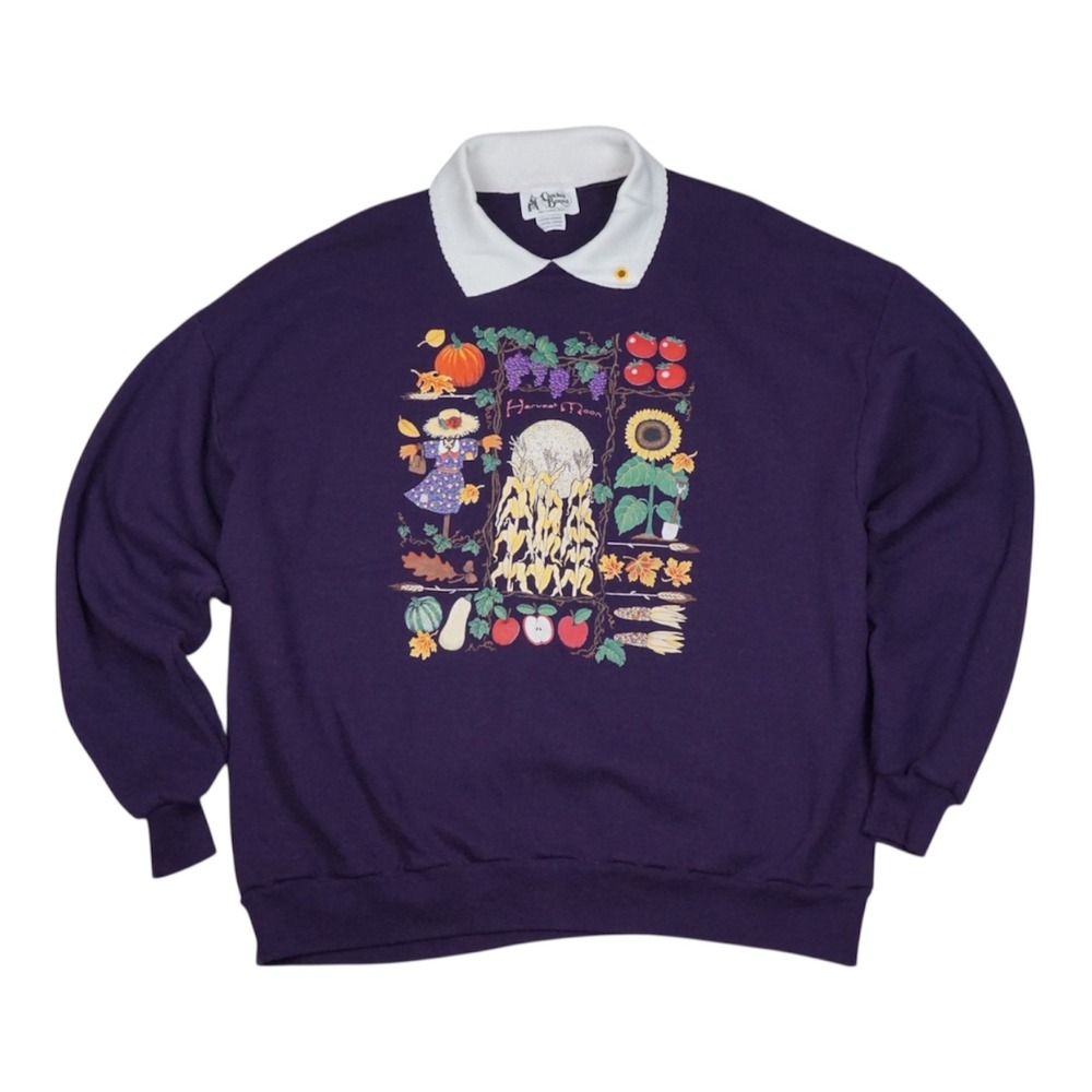 Vtg Cracker Barrel Harvest Moon Sweatshirt Women's 2XL Purple‎ USA Cottagecore